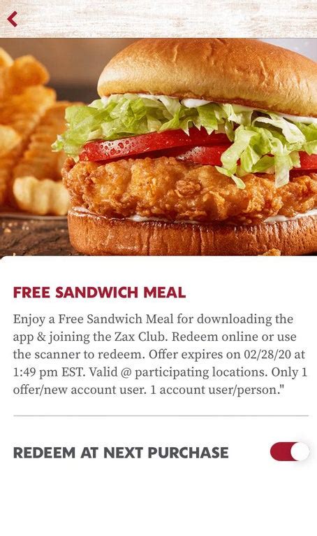 zaxby's free sandwich with app.